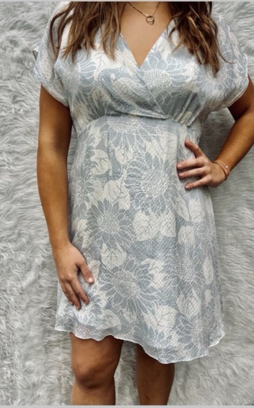 Madewell Silk Crossover Mini Dress Sunflower Season Blue White V-Neck Size 0